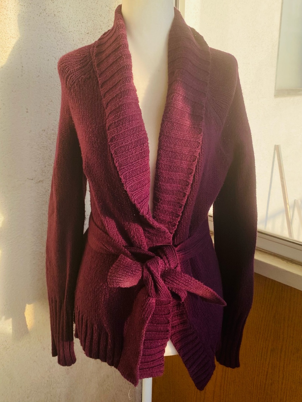 Old Navy Plum Purple Belted Shawl Collar Cardigan Sweater Medium